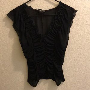 Sheer Black Bebe Ruffled Top